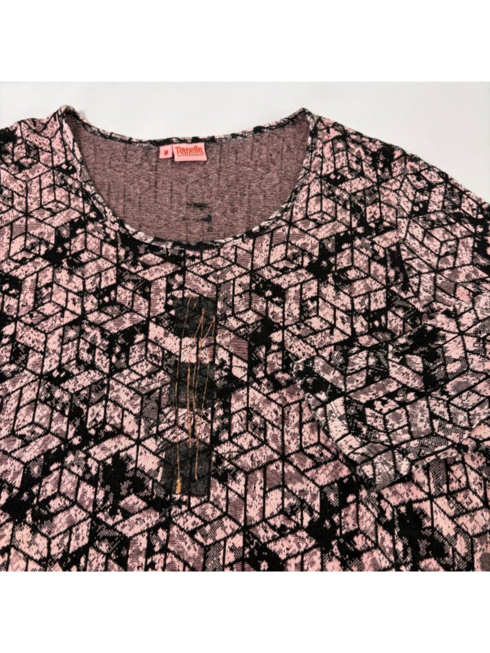Tianello Asbury Tunic Top Womens M Black PInk Geometric 3/4 Sleeve Artsy USA - Picture 10 of 10